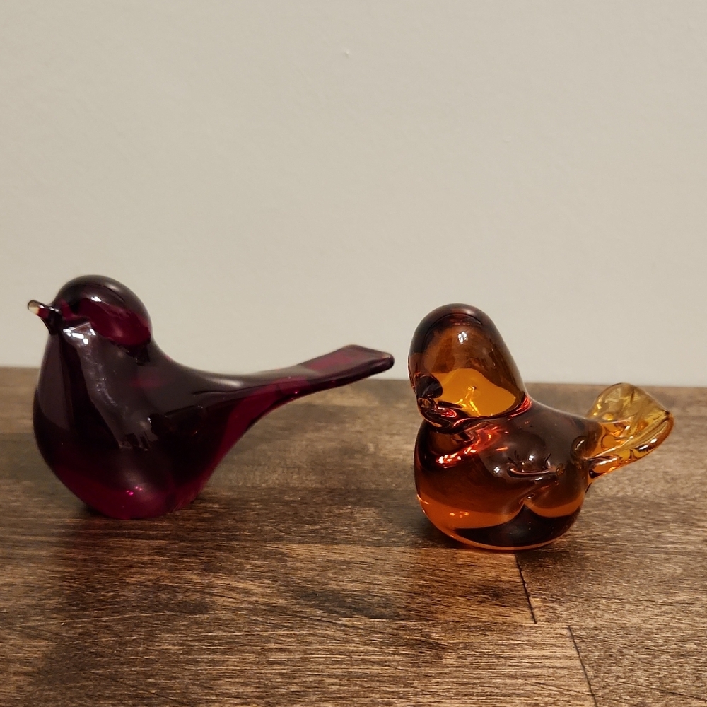 Glass Bird Figurines Red / Orange Shades - Paperweights